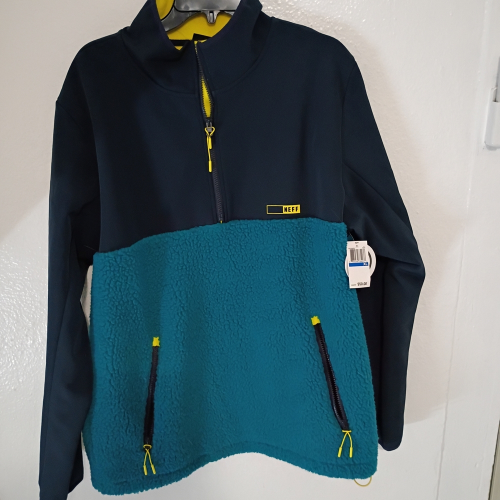 Neff Navy and Teal Fleece Jacket